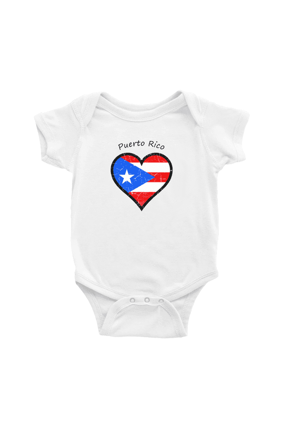 Puerto Rico Flag Heart Love Cute Baby Bodysuit Clothes