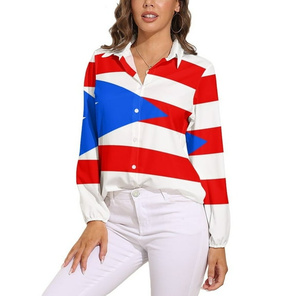 Puerto Rico Flag Long Sleeve Blouse Woman Streetwear Casual Shirts Summer Oversize Woman Streetwear Clothing Birthday Present
