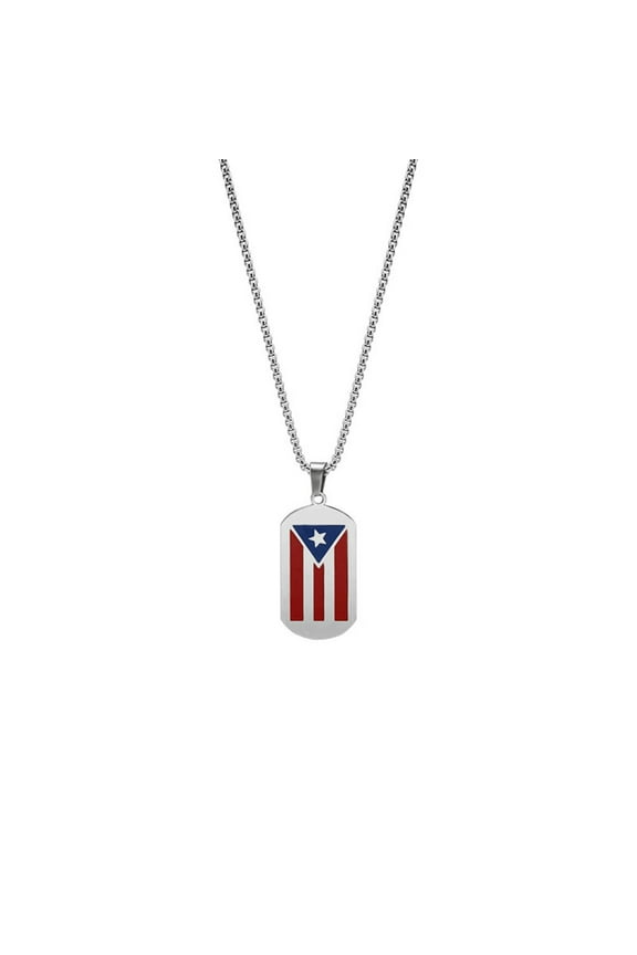 Puerto Rico Flag Necklace for Men Women,Stainless Steel Puerto Flag Military Dog Tags Pendant Patriotic Jewelry Gift for Him Her