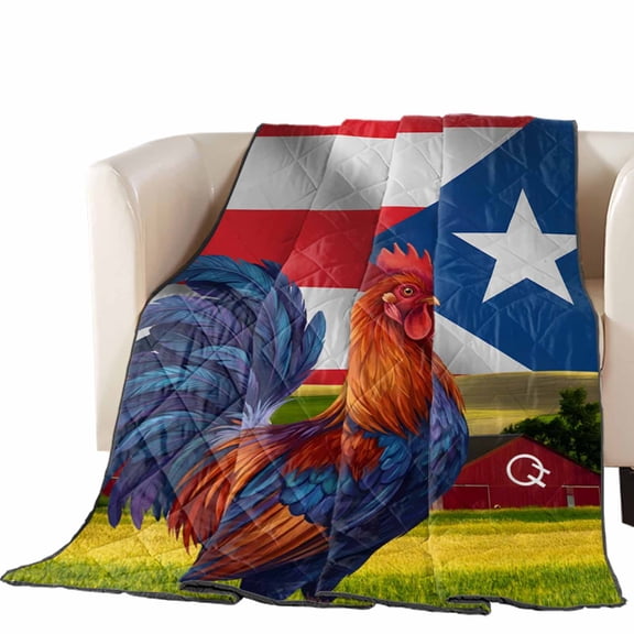 Puerto Rico Flag Quilted Comforters Cooling Blanket Full Size, Chicken Animal Farmhouse Barn Cold Comfort for Hot Sleepers Lightweight Air Conditioning Quilt Blanket for Bed