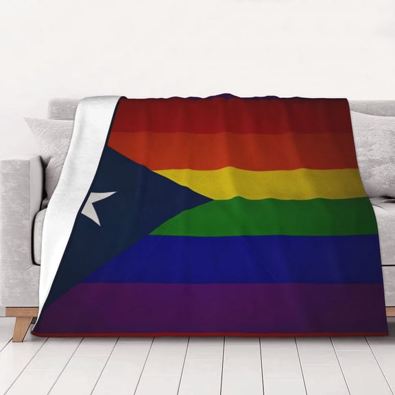 Puerto-Rico-Flag Rainbow Gay Pride Warm Cozy Plush Throw Blanket for Couch Bed Sofa 60"x50"