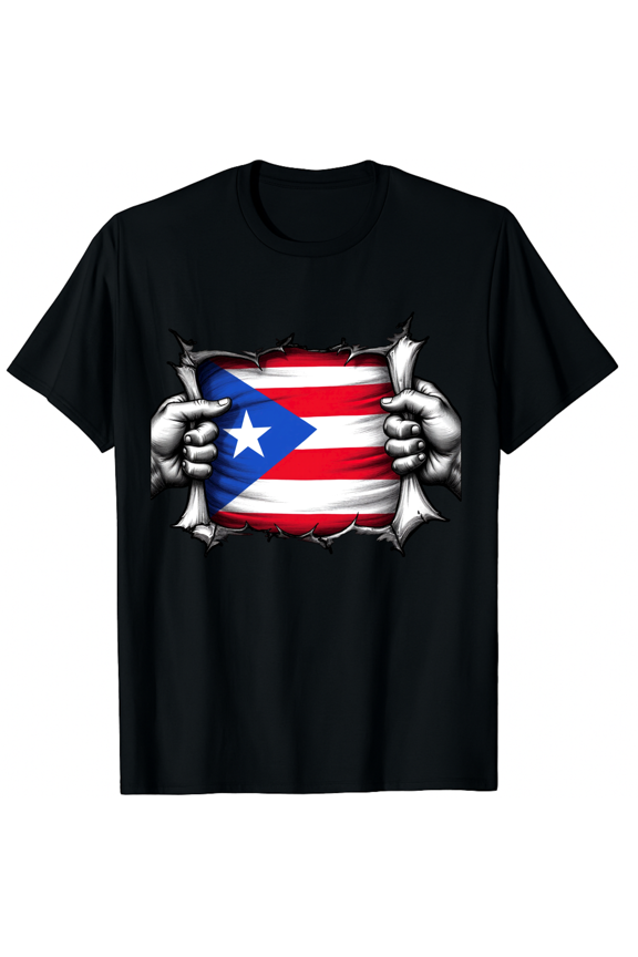Puerto Rico Flag Ripped Chest Design Short Sleeve T-Shirt For Women Men Perfect Gift For Puerto Rican Pride Lovers