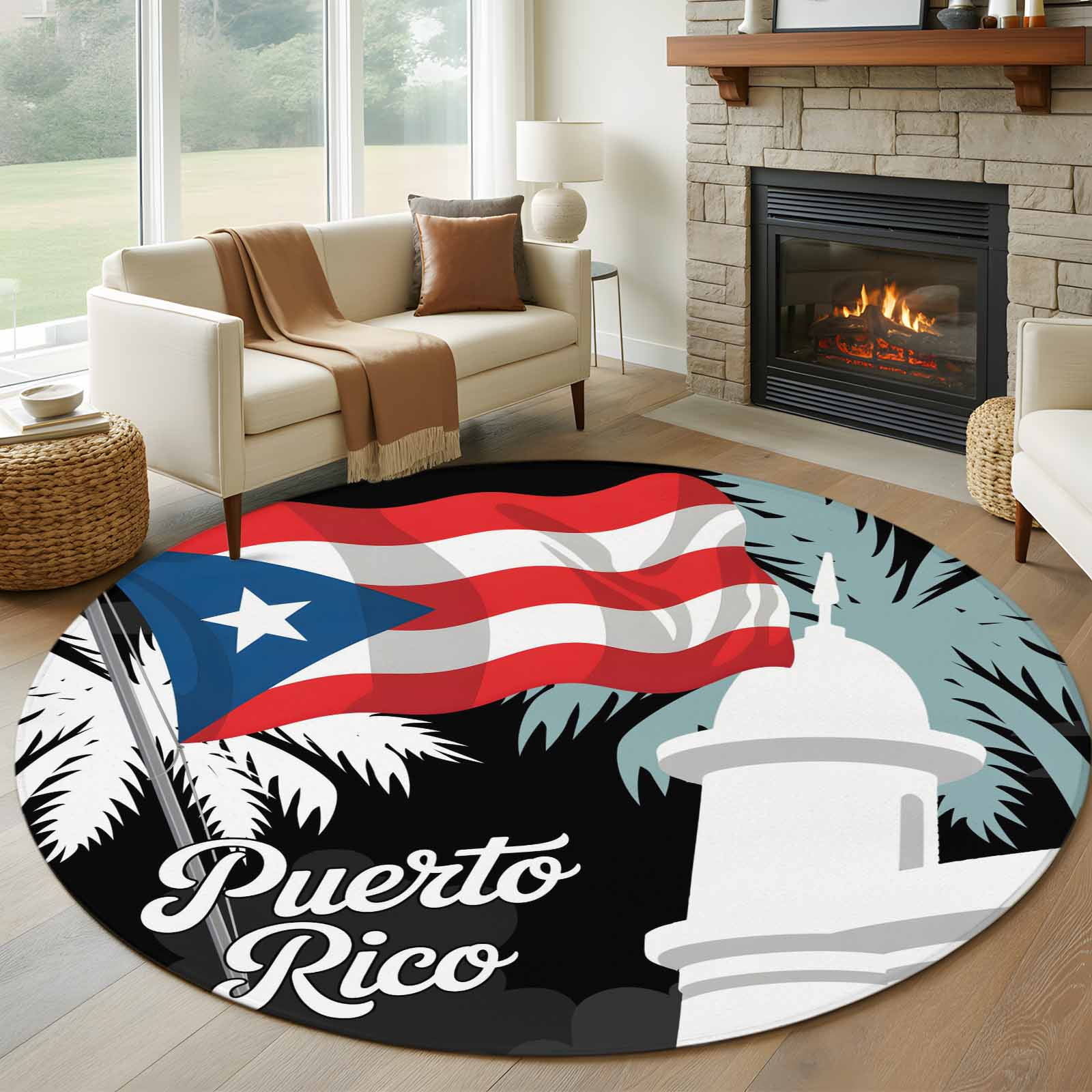 Puerto Rican Rug Designs Puerto Rico Flag Round Rug 5ft Washable Circle Kitchen Rugs Non Slip ...