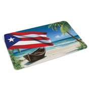 Puerto Rico Flag Sea Doormat Outdoor Entrance 24"x36", Beach Palm Trees Boat Nautical Absorb Moisture Dirt Door Mats, Non-Slip Rubber Backing Floor Mats Indoor, Low-Profile Front Door Rugs