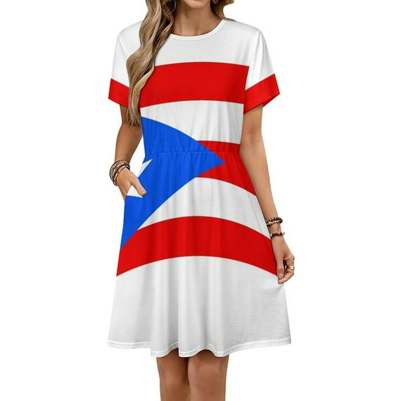 Puerto Rico Flag Short Sleeve Dress Women Summer Evening Dresses Ladies Sundress
