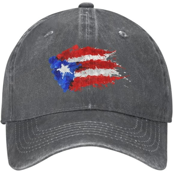 Puerto Rico Flag Splashes Distressed Adjustable Washed Denim Mens Dad Trucker Hat Baseball Ball Cap for Men