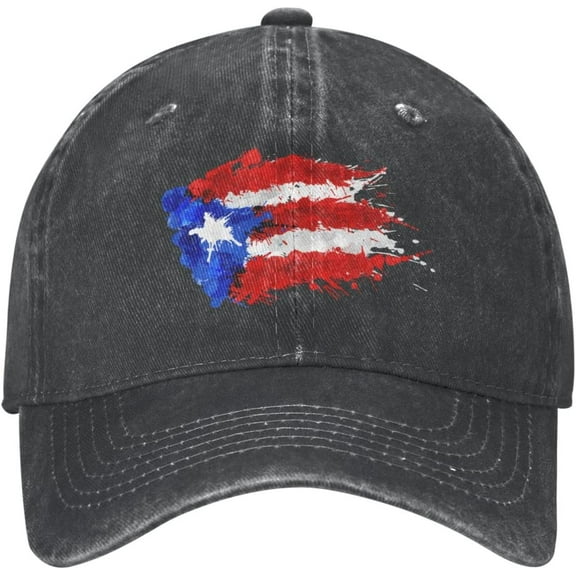 Puerto Rico Flag Splashes Distressed Adjustable Washed Denim Mens Dad Trucker Hat Baseball Ball Cap for Men