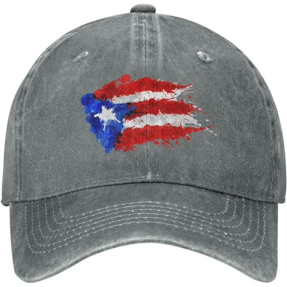 Puerto Rico Flag Splashes Distressed Adjustable Washed Denim Mens Dad Trucker Hat Baseball Ball Cap for Men