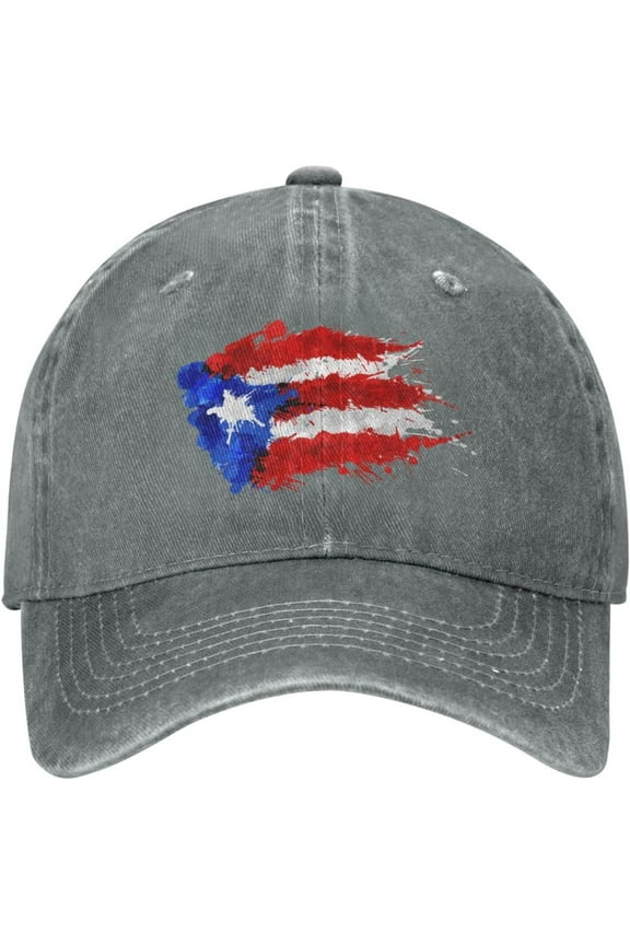 Puerto Rico Flag Splashes Distressed Adjustable Washed Denim Mens Dad Trucker Hat Baseball Ball Cap for Men