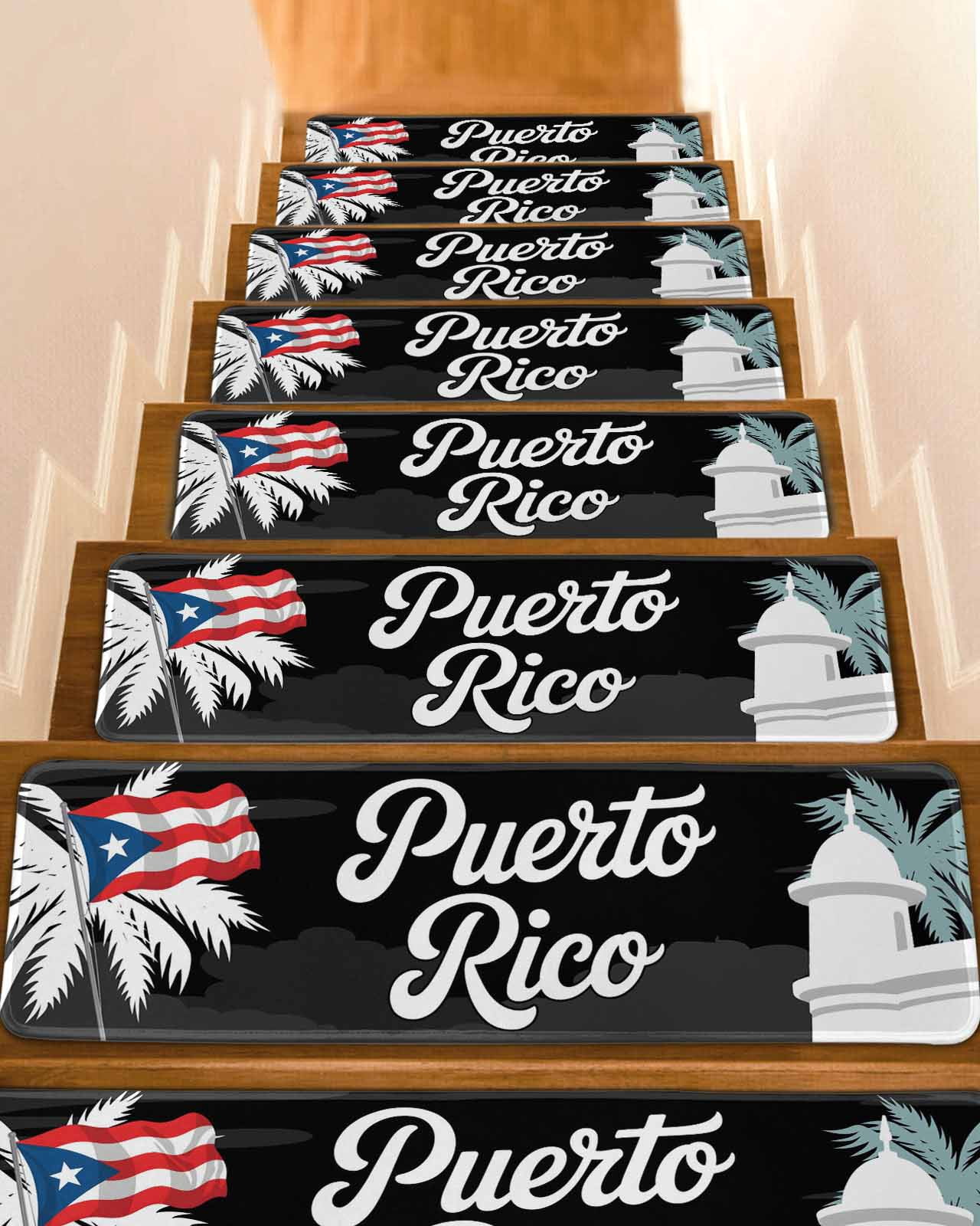 Puerto Rico Rug Puerto Rico Flag Stair Treads for Wooden Steps Indoor Runner Rug Carpet ...