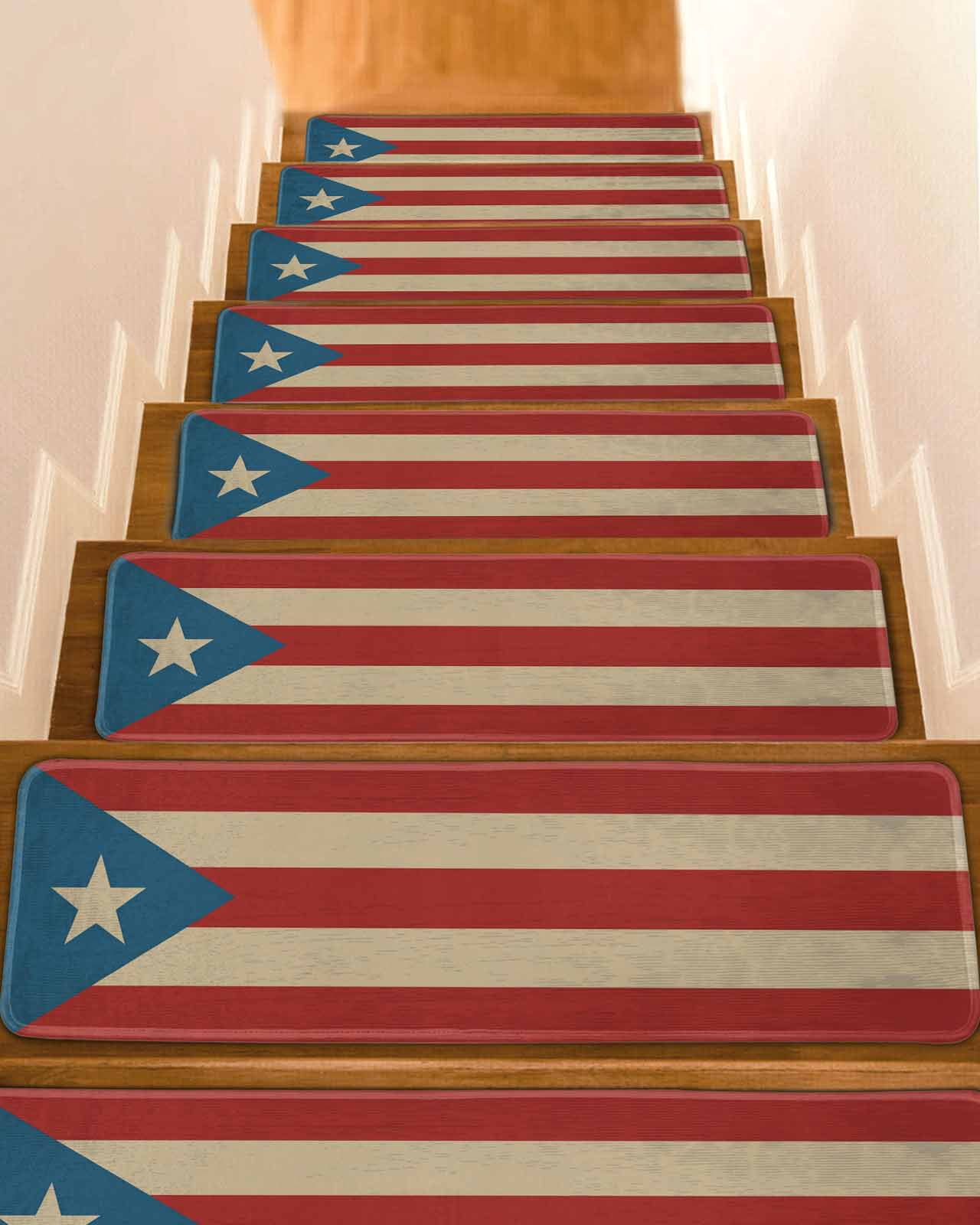 Puerto Rico Rug Puerto Rico Flag Stair Treads for Wooden Steps Indoor Runner Rug Carpet ...