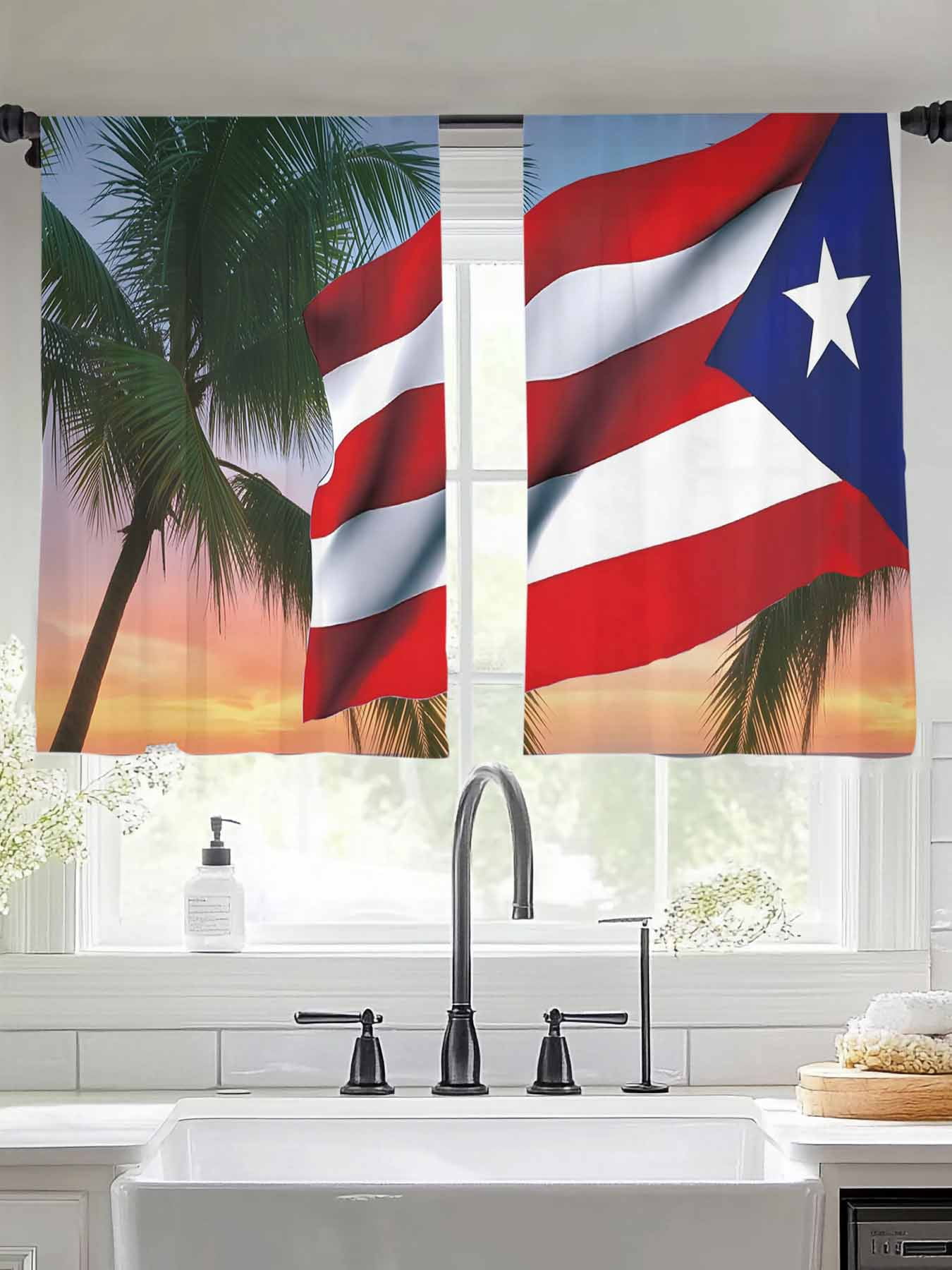 Puerto Rico Flag Star Chiffon Sheer Curtains 45 Inches Long, Coastal ...