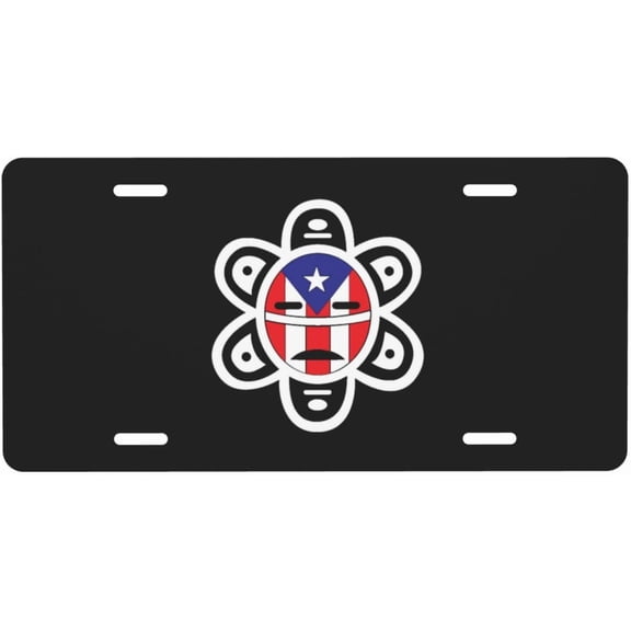 Puerto Rico Flag Sun Tribal Sol Taino License Plate 6" x 12" Aluminum Decorative Front License Plates Metal Car Plate Novelty Vanity Tag Cover with 4 Holes Car Decor Accessory
