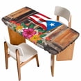 thumbnail image 1 of Puerto Rico Flag Table Cloths for 3 Foot Rectangle Tables, Farmhouse Retro Flowers American Flags Patio Waterproof Elastic Fitted Tablecloths, Washable Rectangular Table Cover for Camping, 1 of 8
