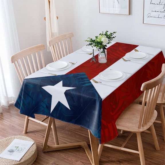 Puerto Rico Flag Tablecloth Rectangle Table Cloth 60x102 , Waterproof Tablecloth Outdoor Table Cloth, Palm Leaf Botanical Red Striped Blue Star Washable Table Cover for Kitchen Dining Party
