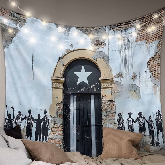 Puerto Rico Flag Tapestry for Bedroom Wall Hanging Tapestry, Retro Rustic Door Artwork Picture Prints Ceiling Backdrop Tapestries Poster Blanket Wall Decor for Teens Room Living Room Dorm 59" x 90"