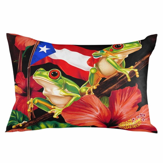 Puerto Rico Flag Throw Pillow Cover 24 x 36 Inch Decorative Pillow Cover Frog Red Flower Summer Leaf Lumbar Pillowcase Seasonal Rectangle Cushion Case for Couch Sofa Bed Living Room