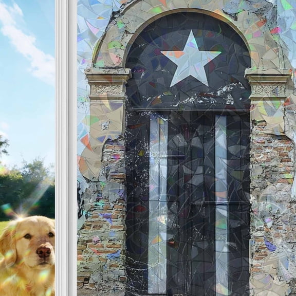 Puerto Rico Flag Window Privacy Film Stain Glass,Reusable Decorative Rainbow Window Film,Retro Rustic Door Artwork Picture Prints Static Cling Sun Blocking Stickers Decals Covers 35.4" x 78.7" (3pcs)