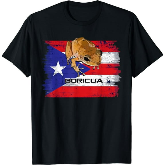 Puerto Rico Flag with Boricua Coqui Patriotic Grunge T-Shirt