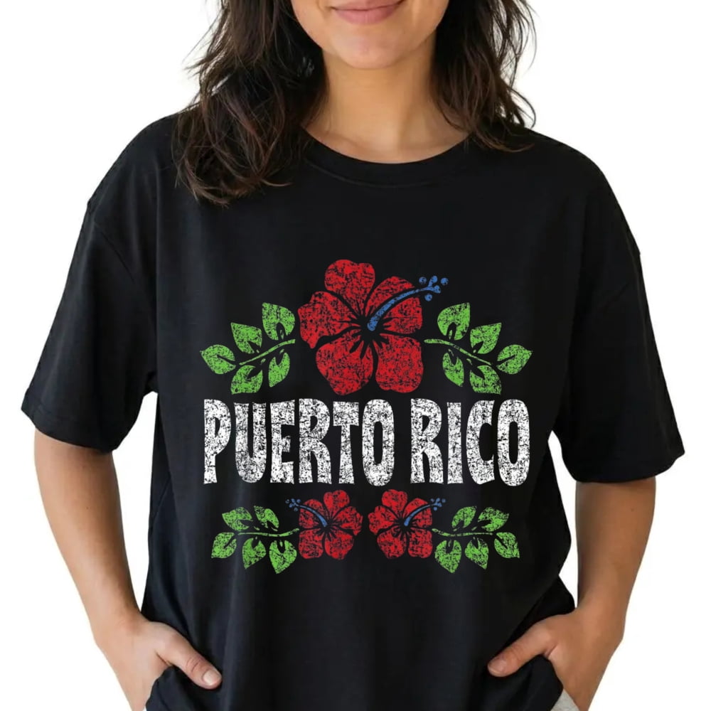 Puerto Rico Flowers Distressed Color Print T-Shirt - Walmart.com