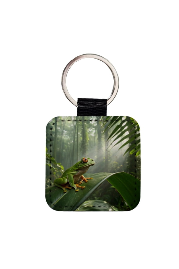 Puerto Rico Frog Cute Faux Leather Square Keychain