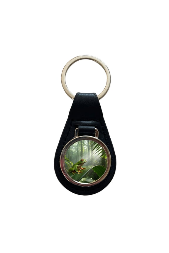 Puerto Rico Frog Cute Metal Black Leather Keychain