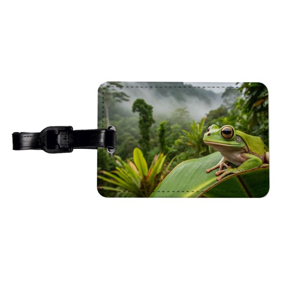Puerto Rico Frog On Leaf Faux Leather Travel Luggage Tag