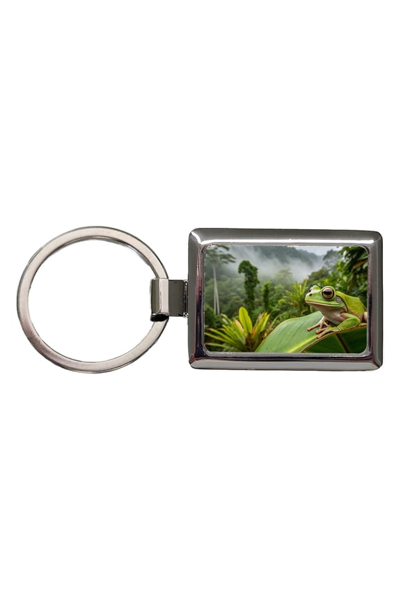 Puerto Rico Frog On Leaf Metal Rectangle Keychain