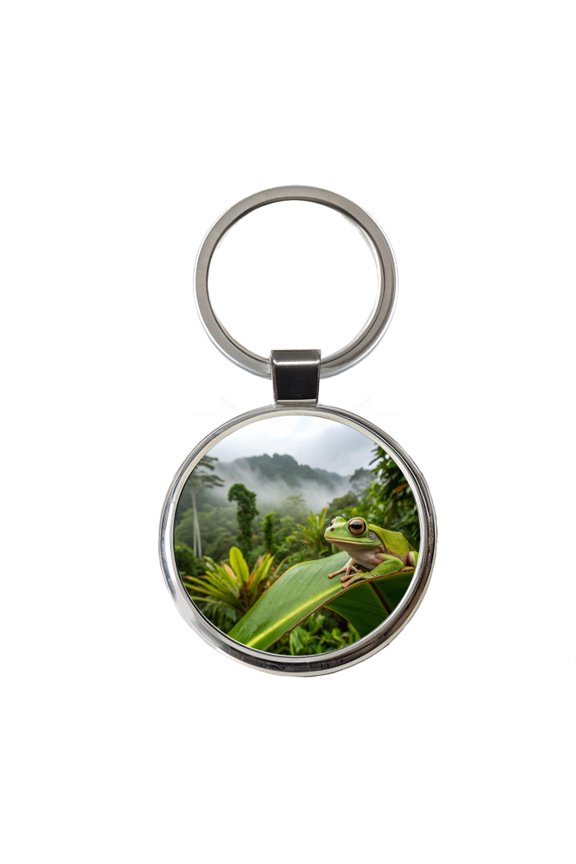 Puerto Rico Frog On Leaf Metal Round Keychain