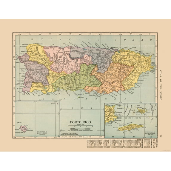 Historic Map - Puerto Rico - Hammond 1910 - 29.64 x 23 - Vintage Wall Art
