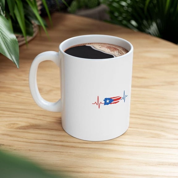 Puerto Rico Heartbeat Mug, B1Oricua Coffee Cup, PR F1lag Gift, C1Aribbean Kitchen, LatinA1 Pride