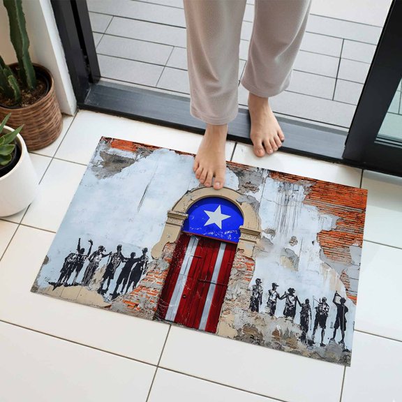 Puerto Rico Indoor Door Mat 18x30 Inch Flag Country Rustic Shabby Door Wall Graffiti Front Door Mat Non Slip Washable Entryway Rug Low Profile Dirt Trapper Doormat for Bathroom Kitchen Bedroom