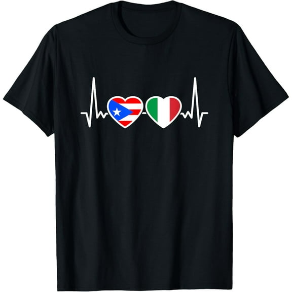 Puerto Rico Italy Heartbeat Flag Italian Puerto Rican T-Shirt