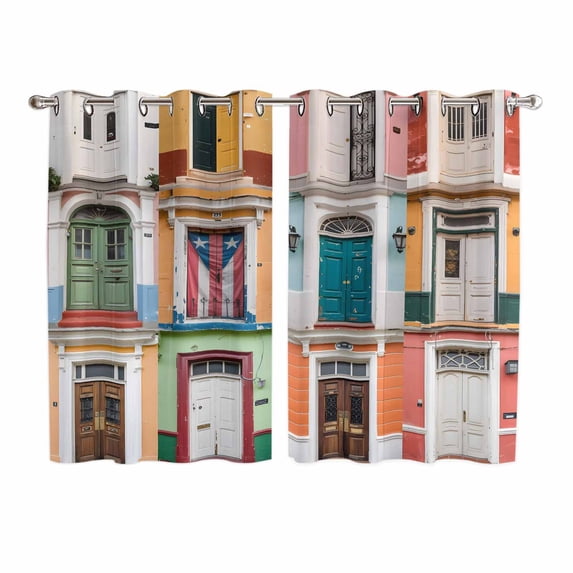 Puerto Rico Kitchen Curtains 72 Inch Length, Vintage Boho Style Door Gates Grommet Top Bedroom Living Room Curtains, Light Filtering Cafe Curtain Drapes 2 Panels Set 104''x72''