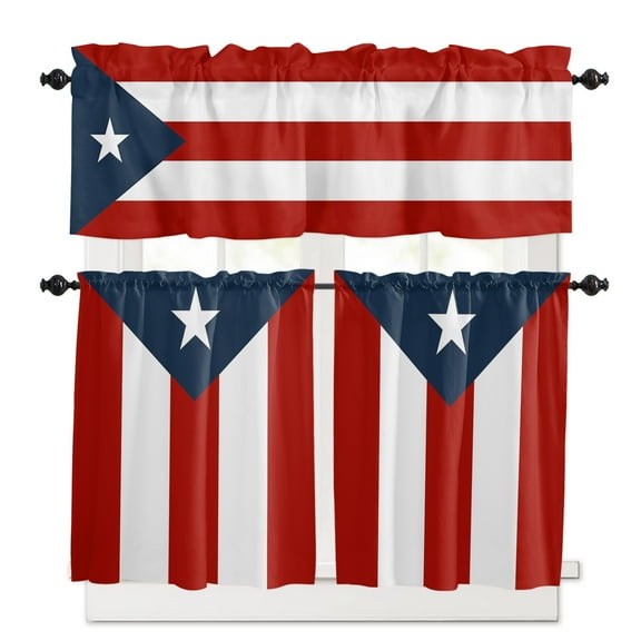 Puerto Rico Kitchen Curtains Valances and Tiers Set of 3, 24 Inch Length Tier Curtains and Valance Rod Pocket Valance Curtains Set for Kitchen Bathroom Small Windows
