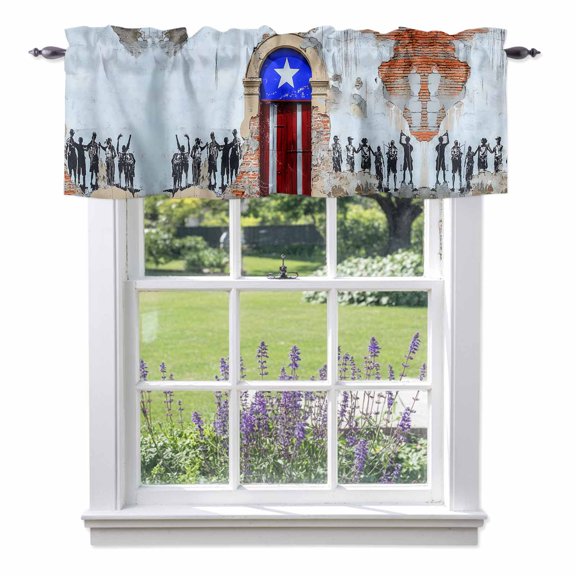 Puerto Rico Kitchen Valances, Flag Country Rustic Shabby Door Wall Graffiti Rod Pocket Window Valance 18 Inch Long,&nbsp;Window Curtain Panels for Living Room Bedroom Laundry, 54x18in