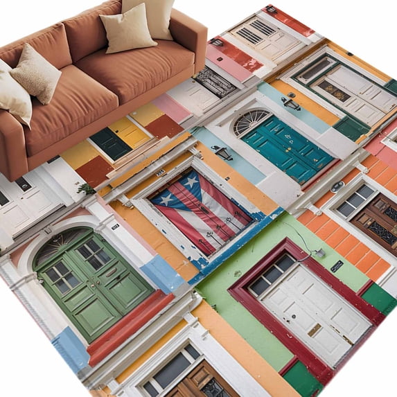 Puerto Rico Large Area Rugs for Bedroom Living Room, Soft Non Slip Carpet Bedside Rug, Vintage Boho Style Door Gates Rectangular Floor Cover Kitchen Accent Rug 8'x10' for Dining Room/Office