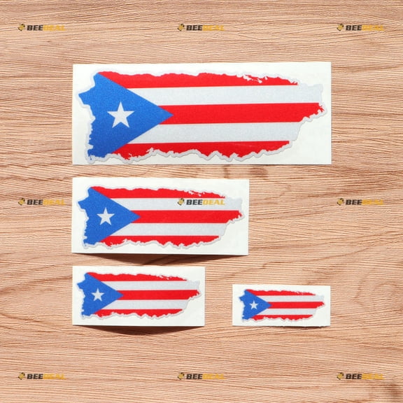 Puerto Rico Map Flag PR Outline Vinyl Decal Sticker Puerto Rican - 4 Pack Reflective, 2 Inches, 3 Inches, 4 Inches, 6 Inches for Car Boat Laptop Cup