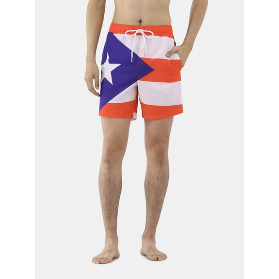 Puerto Rico Men's and Men's Big & Tall Graphic Swim Shorts, Sizes S-3XL
