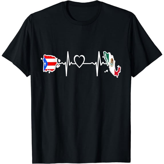 Puerto Rico Mexico Heartbeat Shirt Mexican Puerto Rico Flag T-Shirt