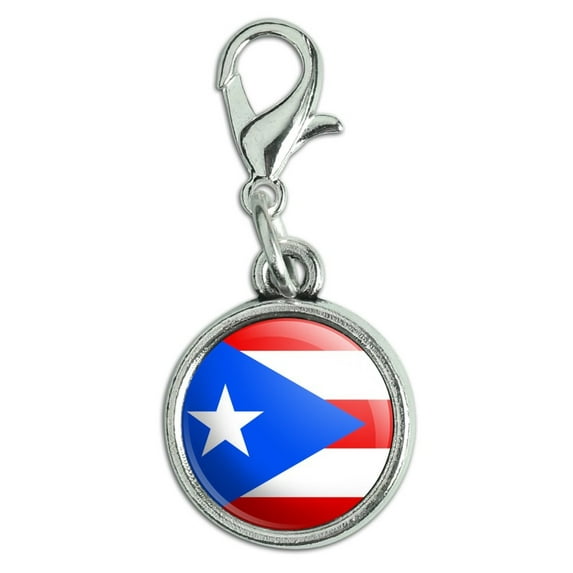 Puerto Rico National Country Flag Antiqued Bracelet Pendant Zipper Pull Charm with Lobster Clasp