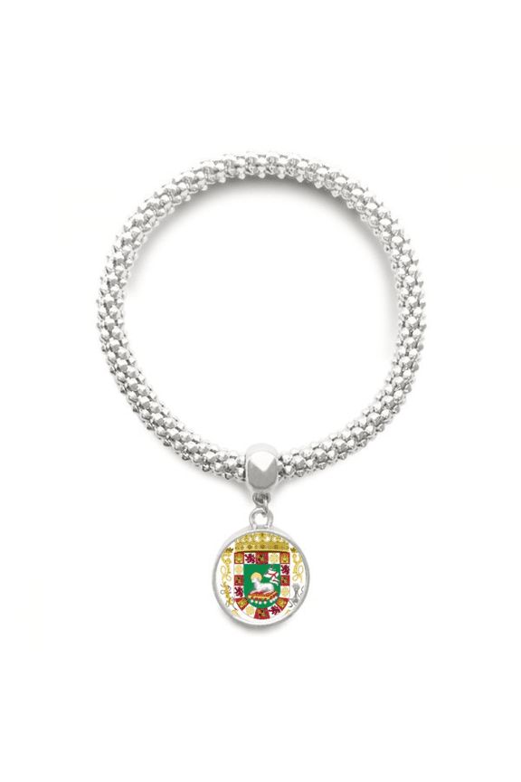 Puerto Rico National Emblem Sliver Bracelet Pendant Jewelry Chain Adjustable Bangle