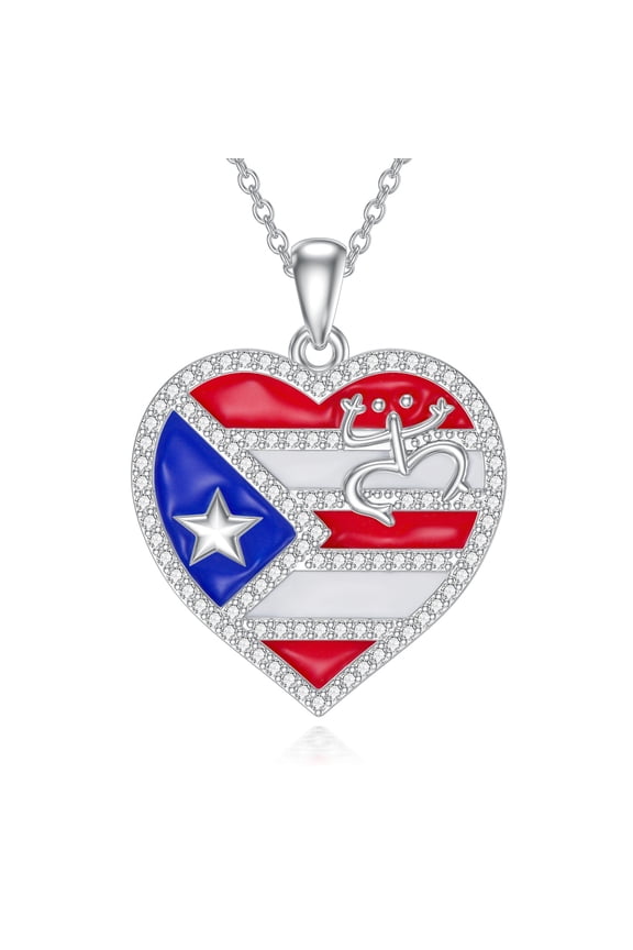 Puerto Rico Necklace 925 Sterling Silver Coqui Frog Flag Pendant Puerto Rico Jewelry Gifts for Women Puerto Ricans