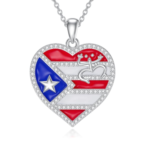 Puerto Rico Necklace 925 Sterling Silver Coqui Frog Flag Pendant Puerto Rico Jewelry Gifts for Women Puerto Ricans