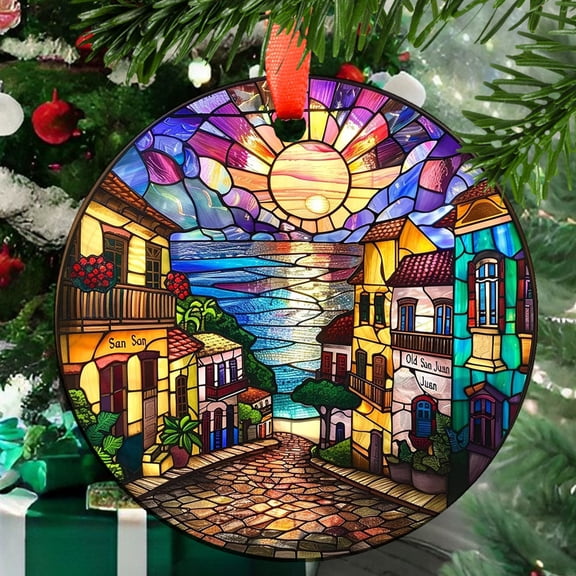 Puerto Rico Ornament Suncatcher Window Hanging, Gothic Dragon Christmas Ornaments for Fiction Lovers, Dinosaur Room Decor for Nursery New Home Gifts, 2025, Seasonal Holiday Decor,