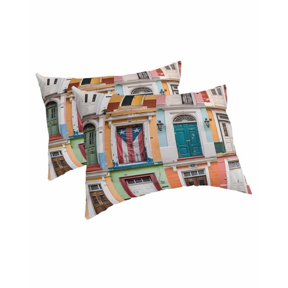 Puerto Rico Pillow Covers King Size 2 Pack, Vintage Boho Style Door Gates Soft Bed Throw Pillowcases Breathable Cooling Long Lumbar Body Pillow Sham Cover for Bed Sofa 20''x36''