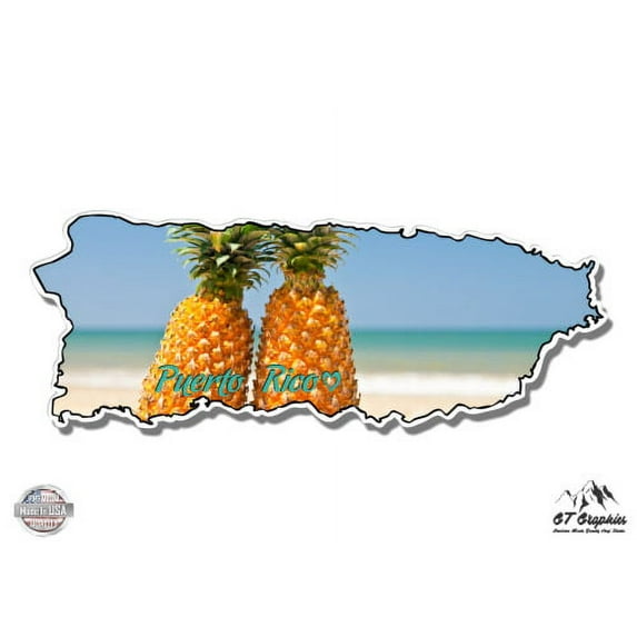 Puerto Rico Pineapples Beach Ocean Vacation - 3" Vinyl Sticker - For Car Laptop I-Pad Phone Helmet Hard Hat - Waterproof Decal