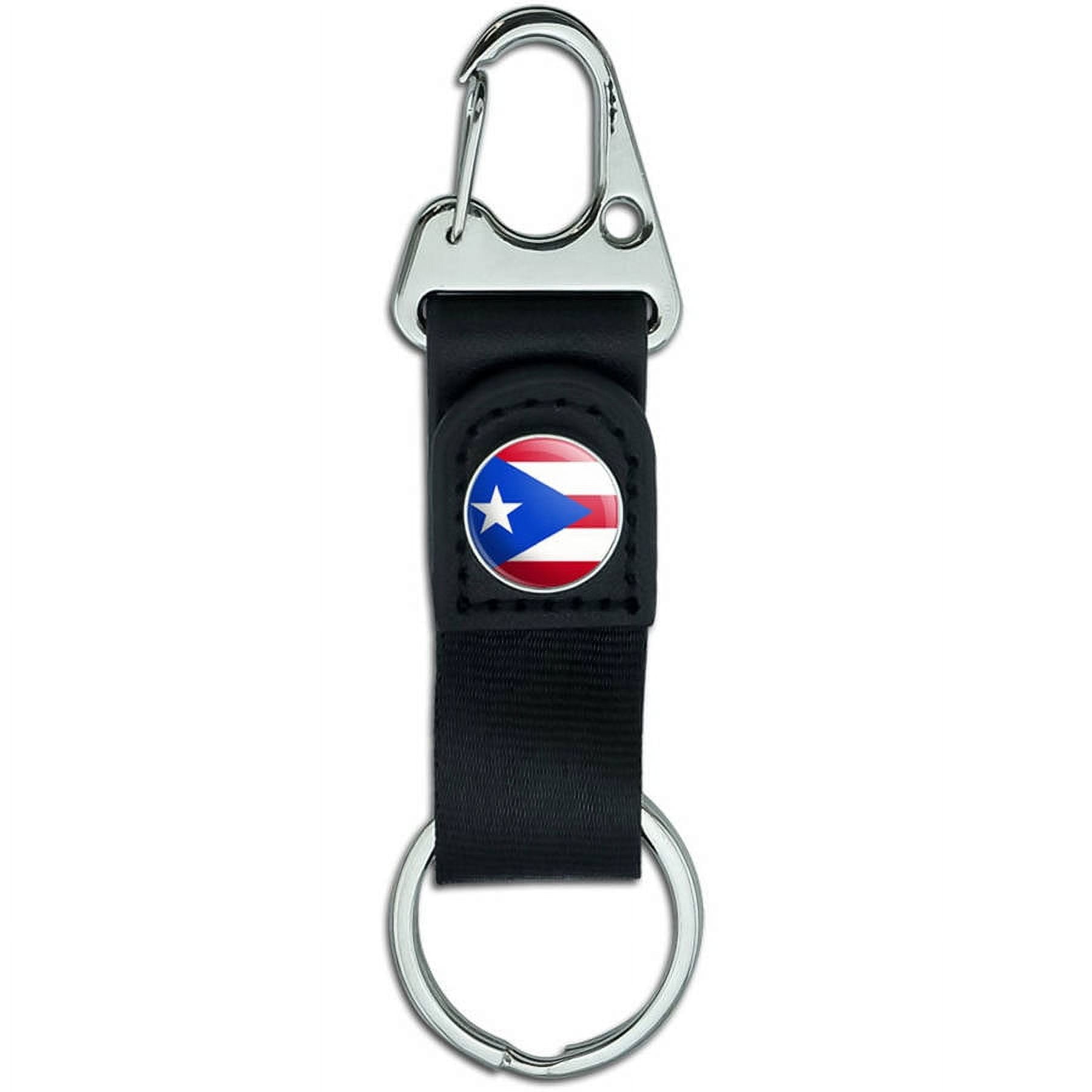 Puerto Rico Puerto Rican Flag Belt Clip On Carabiner Leather Keychain