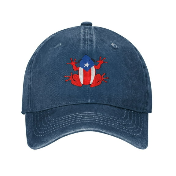 Puerto Rico Rana Frog with Flag Baseball Cap Golf Dad Hat Adjustable Washed Denim Trucker Hats Unconstructed Snapback Cap for Men Women Unisex Adult,Navy