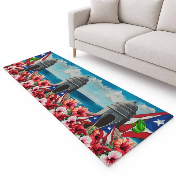 Puerto Rico Runner Rug 2.6'x8', Flag Frog Star Stripes Architecture ...